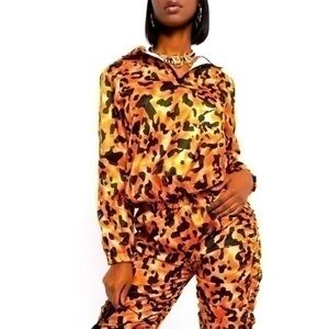 NWT La Bijou animal print coord tracksuit long sleeve half zip bomber +joggers S